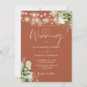 テラコッタフローラストリングライツフォト結婚ズ 招待状 (正面)