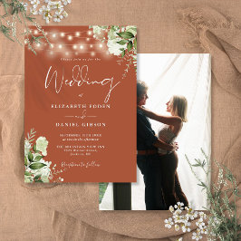 テラコッタフローラストリングライツフォト結婚ズ 招待状