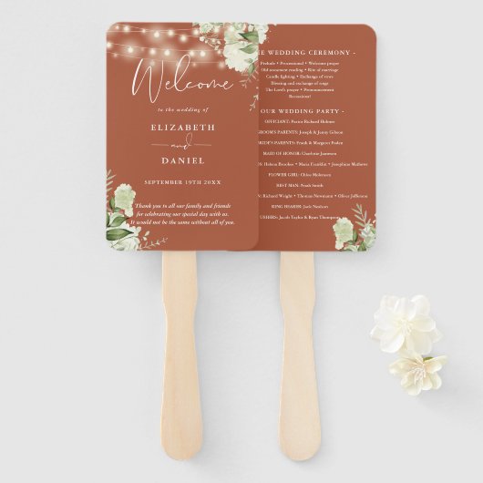 テラコッタフローラストリングライト結婚式 プログラム ハンドファン (正面&裏面)