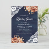 テラコッタフローラネイビーフォトQRコードブライダルシャワー 招待状 (スタンド正面)