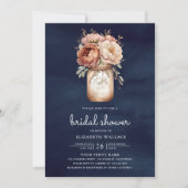 テラコッタフローラネイビーブルーフォトブライダルシャワー 招待状 (正面)