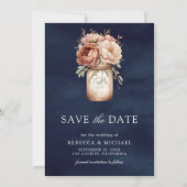 テラコッタフローラネイビーブルー結婚フォト セーブザデート (正面)