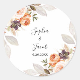 テラコッタフローラバーントオレンジボホ秋の結婚式 ラウンドシール