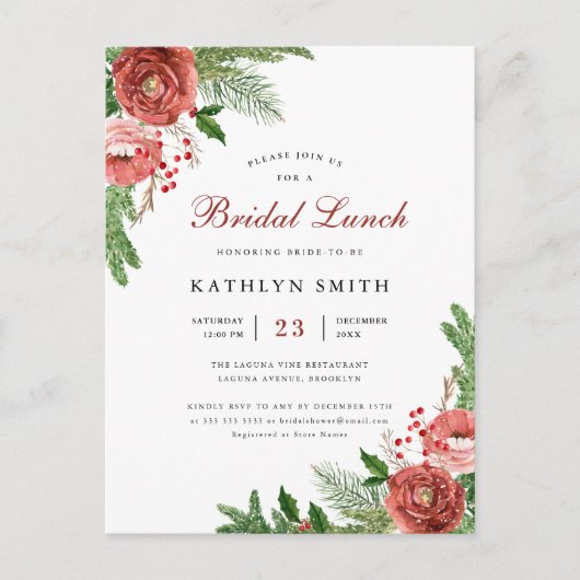 テラコッタフローラパインバウグリーンリーブライダルランチ インビテーションポストカード (正面)