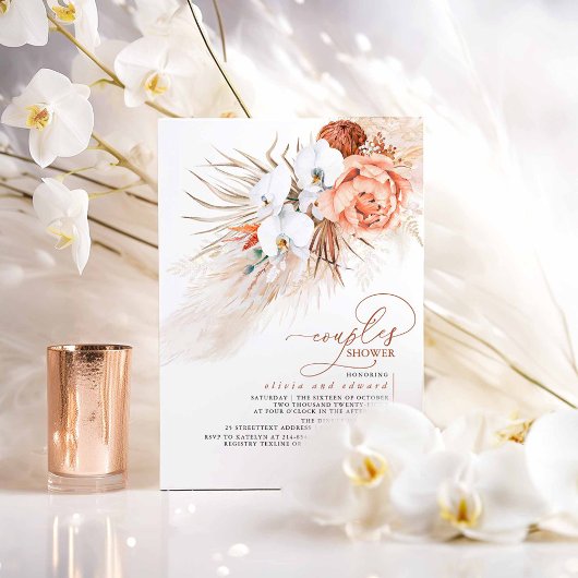 テラコッタフローラパンパスグラスカップルシャワー 招待状