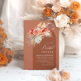 テラコッタフローラパンパスグラスボホブライダルシャワー 招待状