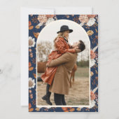 テラコッタフローラフォトネイビーブルーブライダルシャワー 招待状 (裏面)