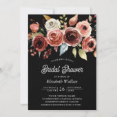 テラコッタフローラフォトブラックブライダルシャワー 招待状 (正面)