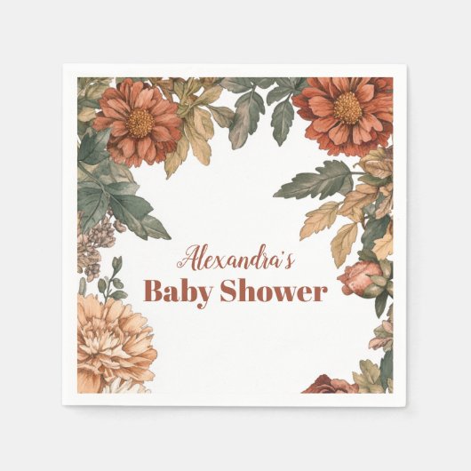 テラコッタフローラベビーイン開花ベビーシャワー スタンダードカクテルナプキン (正面)