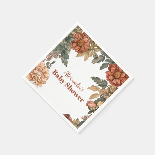 テラコッタフローラベビーイン開花ベビーシャワー スタンダードカクテルナプキン (角)