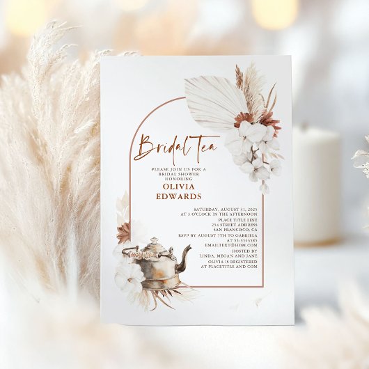 テラコッタフローラボホブライダルシャワーティーパーティー 招待状