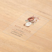 テラコッタフローラメイスンジャールウェディング日付を保存 アクリル招待状 (レイダウン)