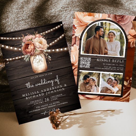 テラコッタフローラメイスンジャール木材QRコード結婚ズ 招待状