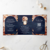 テラコッタフローラメイスンジャー海軍QRコード結婚ズ 三つ折り招待状 (内部)