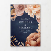 テラコッタフローラメイスンジャー海軍QRコード結婚ズ 三つ折り招待状 (カバー)