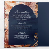 テラコッタフローラメイスンジャー海軍QRコード結婚ズ 三つ折り招待状 (内部最初)