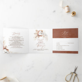 テラコッタフローラモダンエキゾチック結婚ボホズ 三つ折り招待状