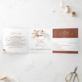 テラコッタフローラモダンエキゾチック結婚ボホズ 三つ折り招待状 (内部)