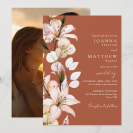 テラコッタフローラル写真秋の秋結婚式 招待状