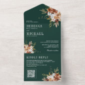 テラコッタフローラワイルドフラワーエメラルドグリーン結婚ズ オールインワン招待状 (内側)