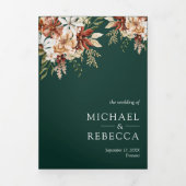 テラコッタフローラワイルドフラワーエメラルドグリーン結婚ズ 三つ折り招待状 (カバー)