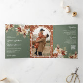 テラコッタフローラワイルドフラワーセージ結婚グリーン 三つ折り招待状 (内部)