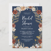テラコッタフローラワイルドフラワーネイビーブライダルシャワー 招待状 (正面)