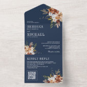 テラコッタフローラワイルドフラワーネイビーブルー結婚ズ オールインワン招待状 (内側)