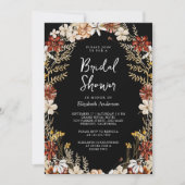 テラコッタフローラワイルドフラワーブラックブライダルシャワー 招待状 (正面)