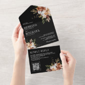 テラコッタフローラワイルドフラワーブラック結婚ズ オールインワン招待状 (貼ってはがせる)