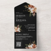 テラコッタフローラワイルドフラワーブラック結婚ズ オールインワン招待状 (内側)