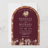 テラコッタフローラワイルドフラワーブルガンディーア結婚ーチ 招待状 (正面)