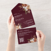 テラコッタフローラワイルドフラワーブルゴーニュ結婚ーズ オールインワン招待状 (貼ってはがせる)