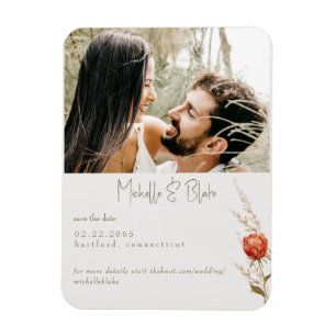 テラコッタフローラ写真の結婚式の日付を保存 マグネット