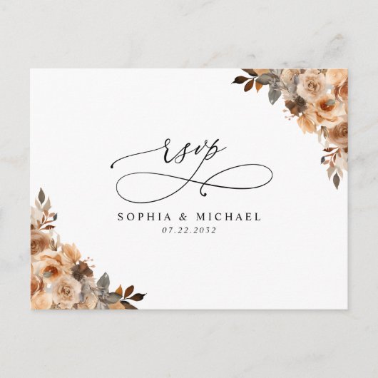 テラコッタフローラ植物学QRコードウェディングRSVP ポストカード (正面)