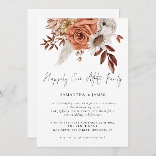 テラコッタフローラ楽しくずっと後のパーティー結婚の 招待状 (正面/裏面)