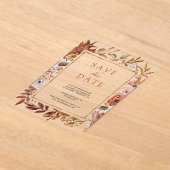 テラコッタフローラ結婚式の日付を保存 アクリル招待状 (レイダウン)