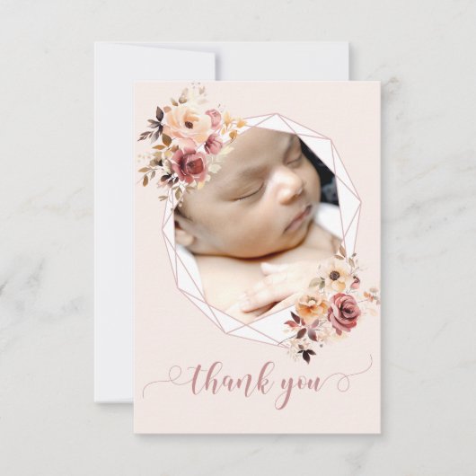 テラコッタフローラ赤ちゃんシャワー写真サンキューカード サンキューカード (正面)