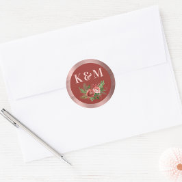 テラコッタフローラ赤面ピンククリスマスモノグラム ラウンドシール