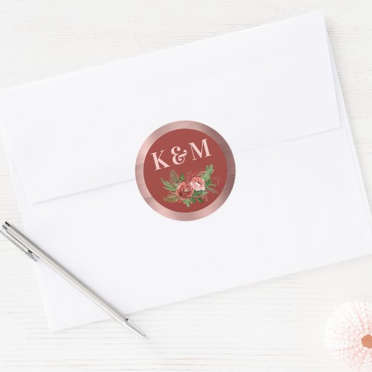 テラコッタフローラ赤面ピンククリスマスモノグラム ラウンドシール