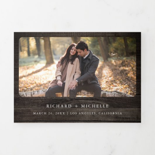 テラコッタフローラ〔雄ジカの〕枝角ウッドQRコード結婚ズ 三つ折り招待状 (カバー)