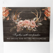 テラコッタフローラ〔雄ジカの〕枝角ウッドQRコード結婚ズ 三つ折り招待状 (内部最初)