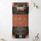 テラコッタフローラ〔雄ジカの〕枝角ウッドQRコード結婚ズ 三つ折り招待状 (内部)