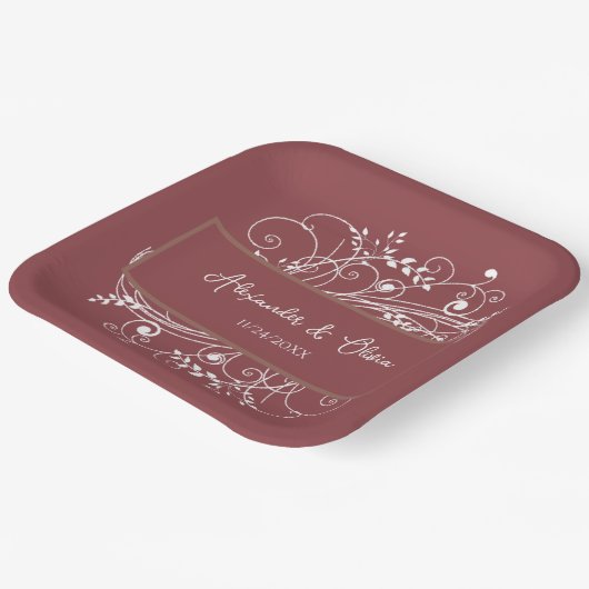 テラコッタフローリッシュウェディングシャワー紙プレート ペーパープレート (傾斜あり)