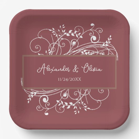 テラコッタフローリッシュウェディングシャワー紙プレート ペーパープレート (正面)