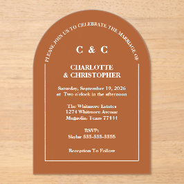 テラコッタブモダンルントオレンジ秋の結婚式 アクリル招待状