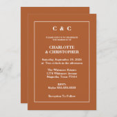 テラコッタブモダンルントオレンジ秋の結婚式 招待状 (正面/裏面)