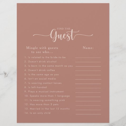 テラコッタブライダルシャワーサーチザゲストゲーム (正面)