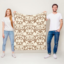 テラコッタブラウンのフォークアート Otomi 左右対称 パターン フリースブランケット