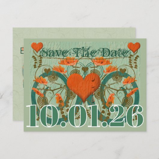 テラコッタブラウングリーンアーストーン保存日 案内ポストカード (正面/裏面)